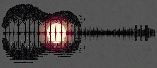 guitar on sunset background